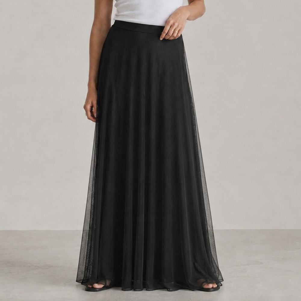 Tadashi Shoji Mesh Tulle Formal Maxi Skirt Vintage 1990s Womens 10 Black